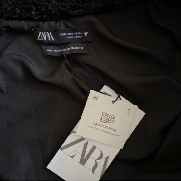 NWT Zara Black Sherpa Full Zip Fleece Bomber Jacket Size S - Picture 10 of 13